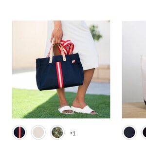 Shore Bags Stylish Navy Tote Bag with Red and White Stripes